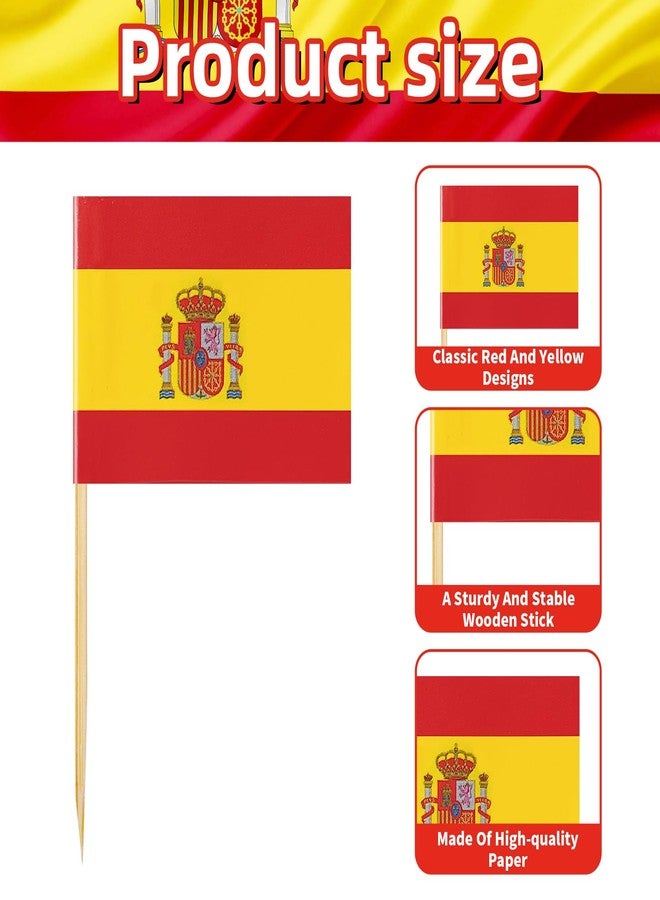 Geodurn 200 Pcs Small Spain Flag Toothpick Toppers Picks, Mini Spanish Cupcake Flags on Wooden Sticks for National Day, Hispanic Heritage, Football Parties, Cocktails, Tapas, and Table Decorations - Image 3